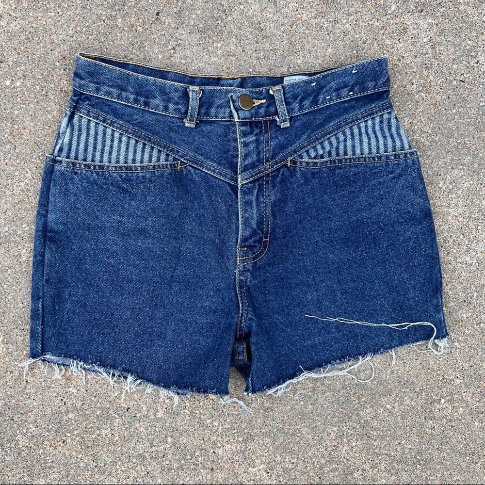 Vintage 80s Jordache high rise bare back railroad stripe cutoff Jean shorts